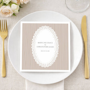 Elegant Neutral Stripe Lace Doily Wedding Napkin