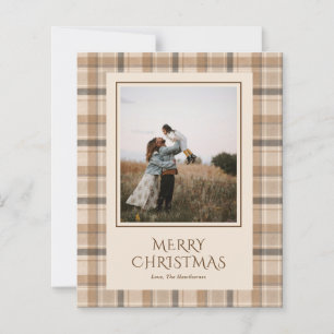 Elegant Neutral Tartan Plaid Photo Christmas Card