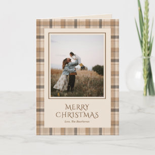 Elegant Neutral Tartan Plaid Photo Christmas Holiday Card