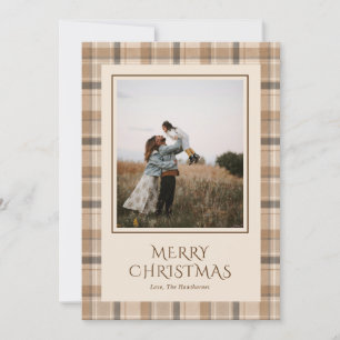 Elegant Neutral Tartan Plaid Photo Christmas Holiday Card