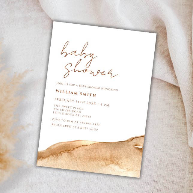 Elegant Neutral Terracotta Abstract Baby Shower Invitation (Elegant Neutral Terracotta Abstract Baby Shower Invitation)