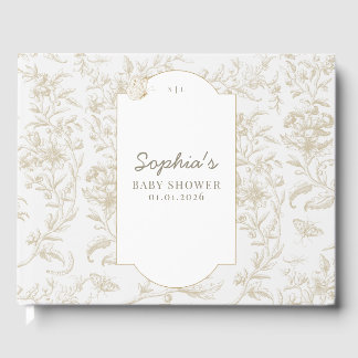Elegant Neutral Toile Print Baby Shower Guest Book