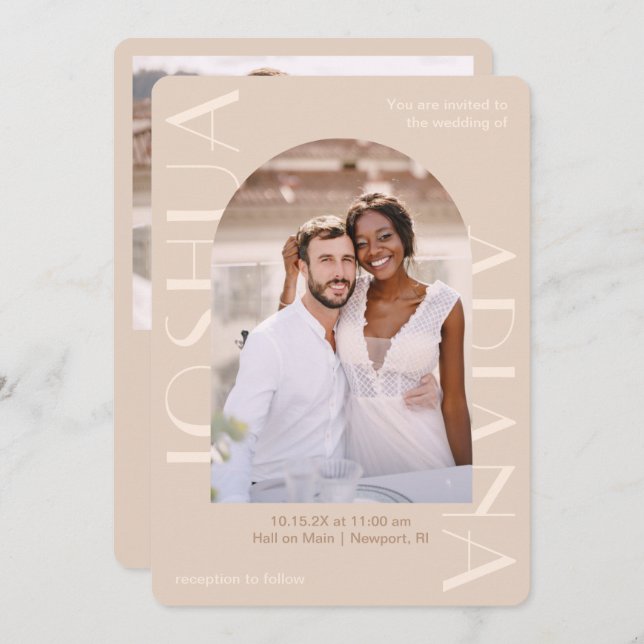 Elegant Neutral Two Photo QR Rsvp Wedding Invitation (Front/Back)