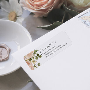 Elegant Neutral Watercolor and Gold Floral Wedding Return Address Label