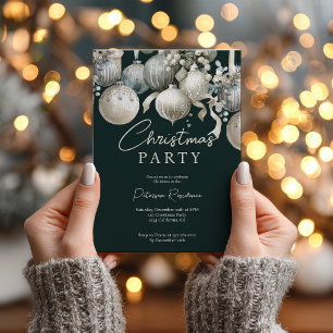 Elegant Neutral Watercolor Baubles Christmas Party Invitation