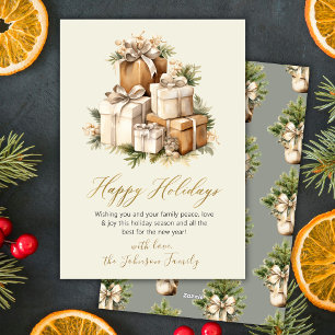 Elegant Neutral Watercolor Christmas Presents Holiday Card