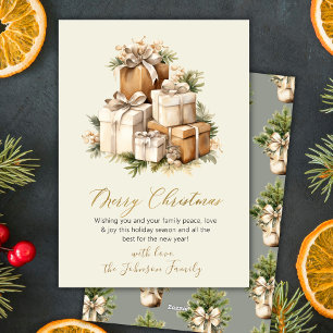 Elegant Neutral Watercolor Christmas Presents Holiday Card