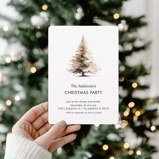 Elegant Neutral Watercolor Christmas Tree Party Invitation (Creator Uploaded)