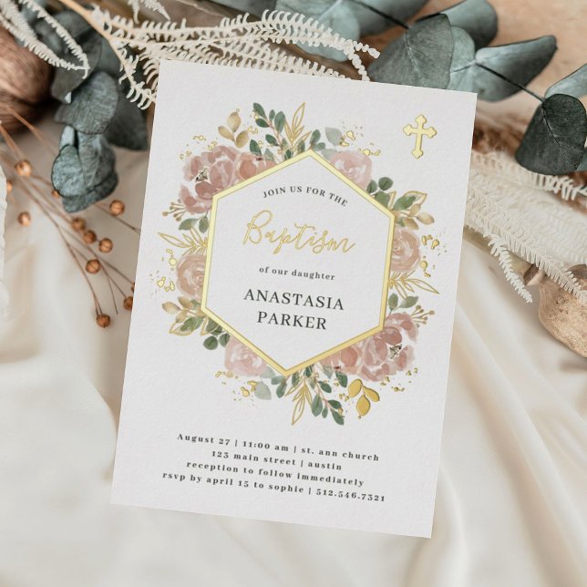 Elegant Neutral Watercolor Floral Baptism | Gold (Creator Uploaded)