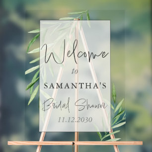 Elegant Neutral Watercolor Greenery Bridal Shower Acrylic Sign