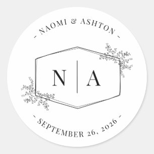 Elegant Neutral Wedding Monogram Classic Round Sticker