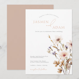 Elegant Neutral Wildflower Wedding Invitation