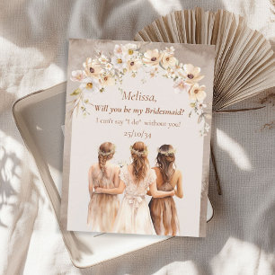 Elegant neutral wildflowers boho arch Bridesmaid Invitation