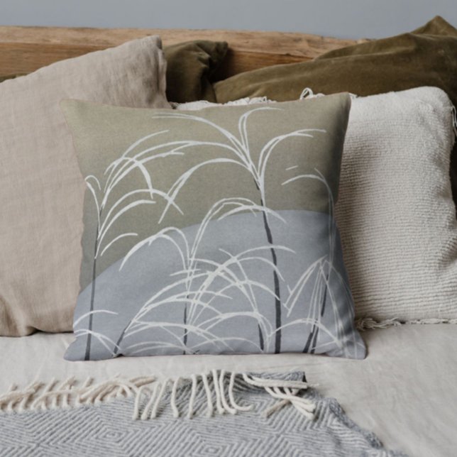 Elegant Neutrals Modern Minimalist Japanese Art Cushion (Add style to your home with this elegant neutrals vintage Japanese grass pattern throw pillow!)