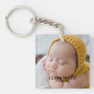 Elegant new baby announcement key ring
