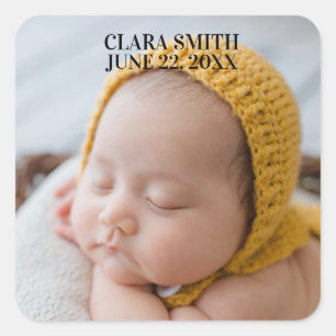 Elegant new baby announcement square sticker