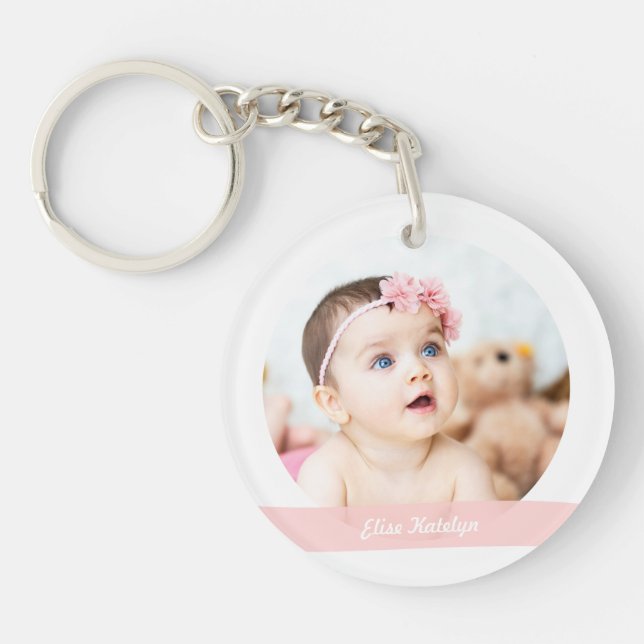 Elegant New Baby Girl Date Birth Photos Keepsake   Key Ring (Front)