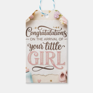 Elegant New Baby Girl Greeting Gift Tags