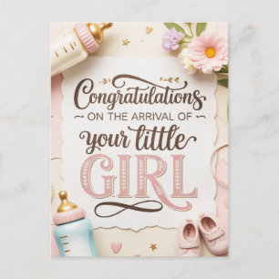Elegant New Baby Girl Greeting Postcard