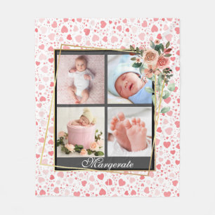 Elegant New Baby Personalised 4 Photo Collage  Fleece Blanket