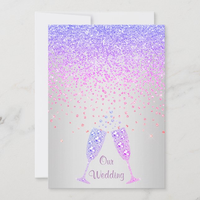 ELEGANT New crystal diamond wedding lilac PURPLE Invitation (Front)