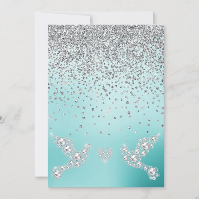 ELEGANT New crystal diamond wedding mint green Invitation (Front)