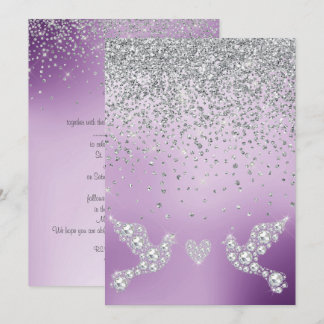 ELEGANT New crystal diamond wedding purple lilac Invitation