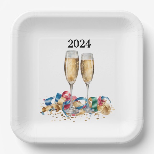 Elegant New Year’s Eve Party Paper Plate (Front)
