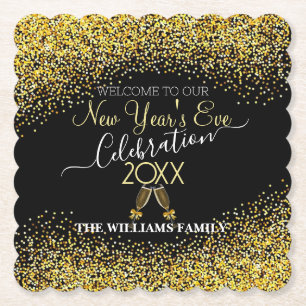 Elegant New Year’s Eve with Champagne Paper Coaster