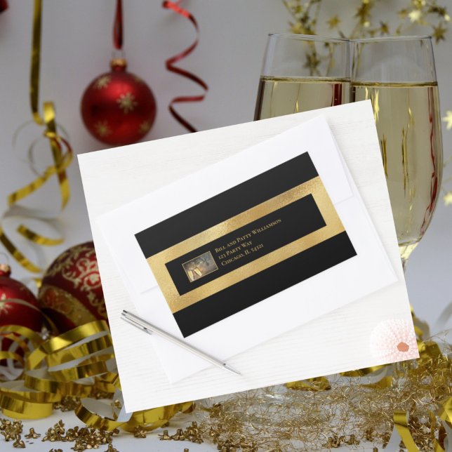 Elegant New Year's Eve Black Gold Large Address Rectangular Sticker (Creator Uploaded)