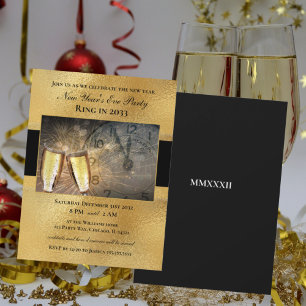 Elegant New Year's Eve Black Gold Party Invitation