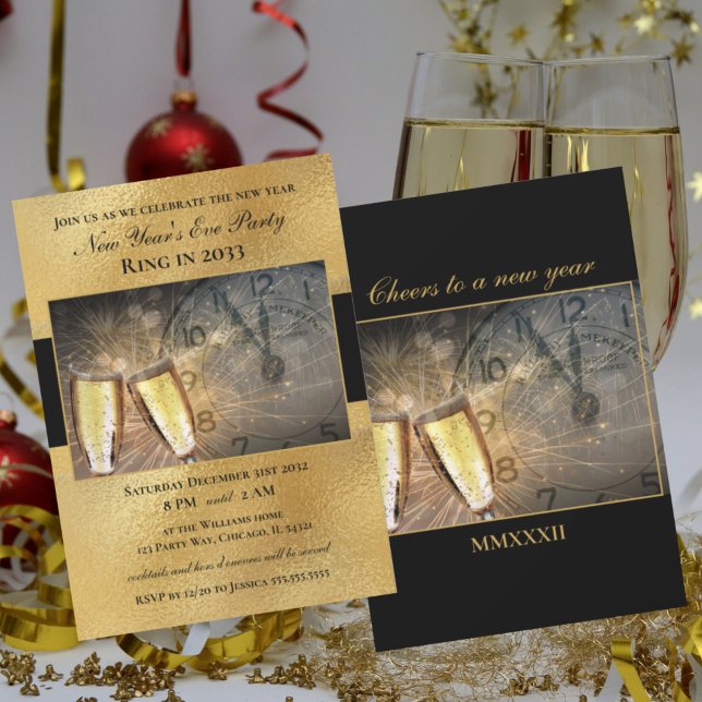 Elegant New Year's Eve Black Gold Party Invitation (Creator Uploaded)