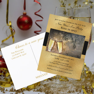 Elegant New Year's Eve Black Gold Party Invitation Postcard