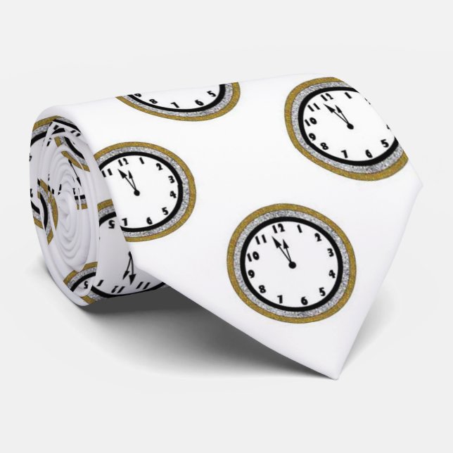 Elegant New Years Eve clock pattern tie (Rolled)