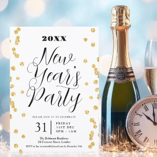 Elegant New Years Eve Gold Glitter Confetti Invitation