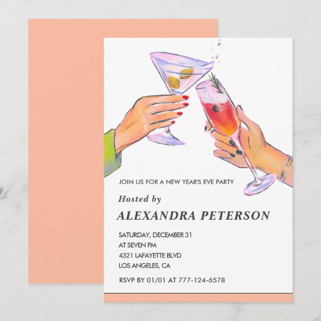 Elegant New year's eve invitation Cocktail Party (Front/Back)