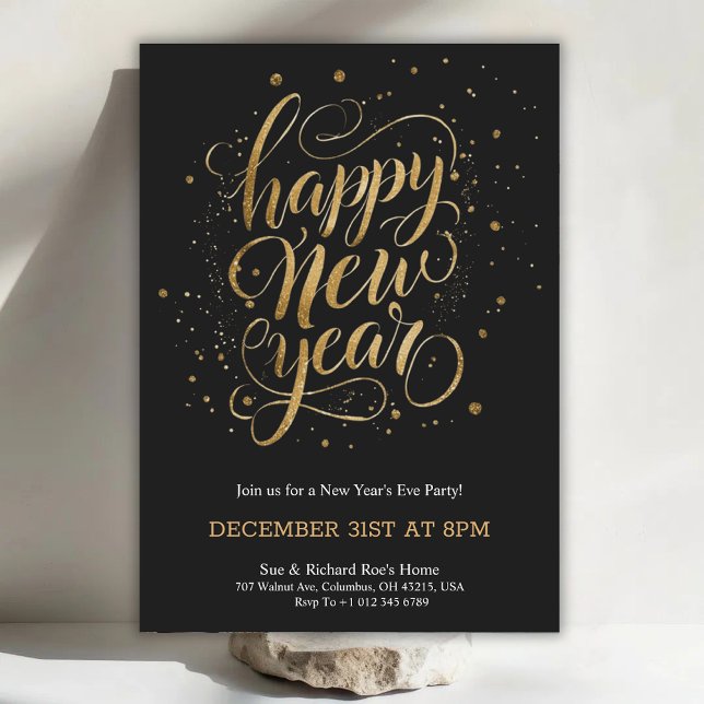 Elegant New Year's Eve invitation with gold script (Creator Uploaded)