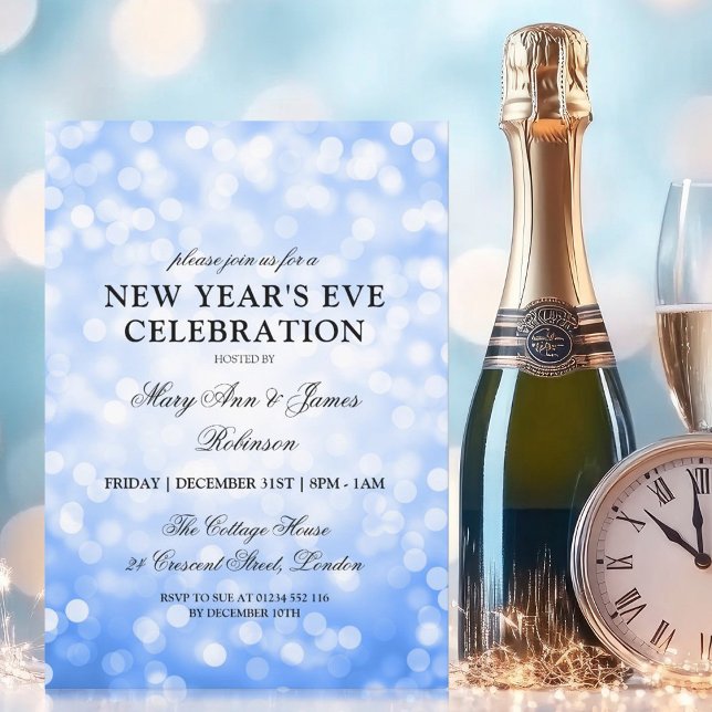 Elegant New Years Eve Navy Blue Bokeh Lights Invitation (Elegant New Years Eve Navy Blue Bokeh Lights Invitation)