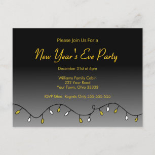 Elegant New Year's Eve Party 2026 Black Gold Invitation Postcard
