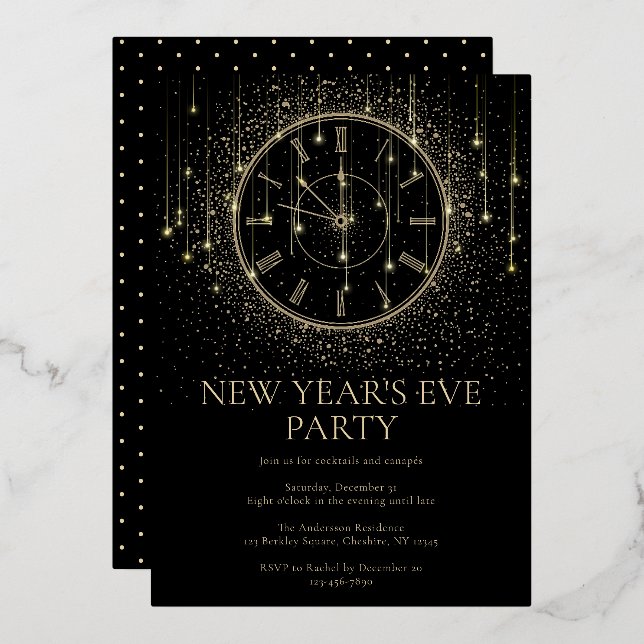 Elegant New Year's Eve Party Foil Invitation (Front/Back)