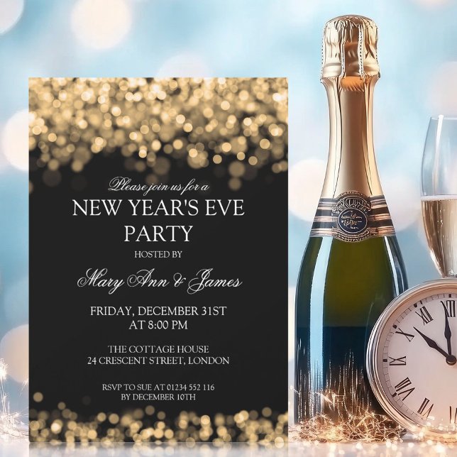 Elegant New Years Eve Party Gold Lights Invitation (Elegant New Years Eve Party Gold Lights Invitation)