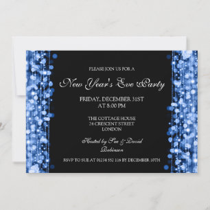 Elegant New Years Eve Party Sparkles Blue Invitation
