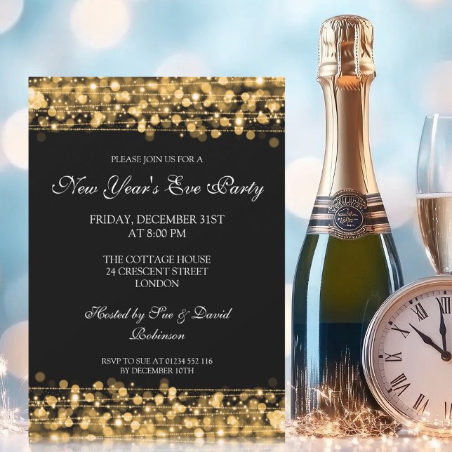 Elegant New Years Eve Party Sparkles Gold Invitation (Elegant New Years Eve Party Sparkles Gold Invitation)