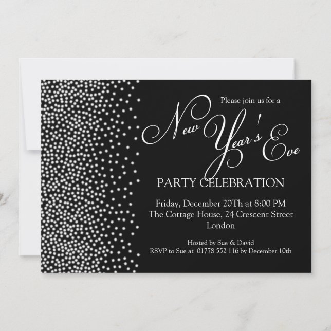 Elegant  New Years Eve Sparkle Black Invitation (Front)