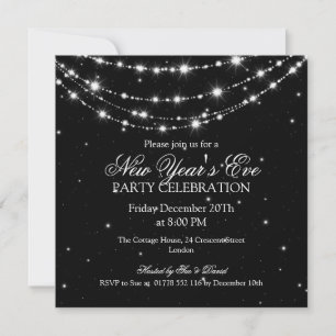 Elegant New Years Eve Sparkling Chain Black Invitation