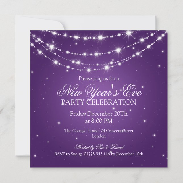 Elegant  New Years Eve Sparkling Chain Purple Invitation (Front)