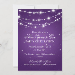 Elegant New Years Eve Sparkling Chain Purple Invitation