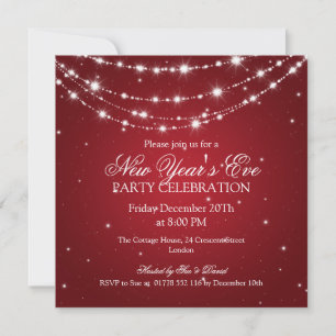 Elegant New Years Eve Sparkling Chain Red Invitation