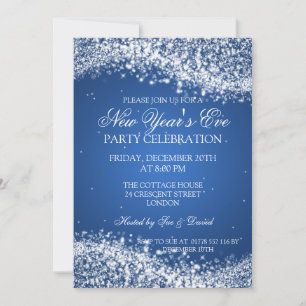 Elegant New Years Eve Sparkling Wave Blue Invitation