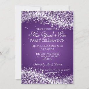Elegant New Years Eve Sparkling Wave Purple Invitation